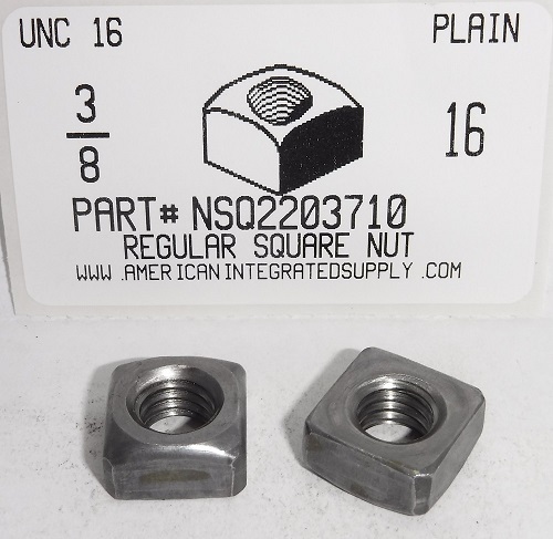 3/8-16 REGULAR SQUARE NUT STEEL PLAIN 5/8 AF X 21/64 TH