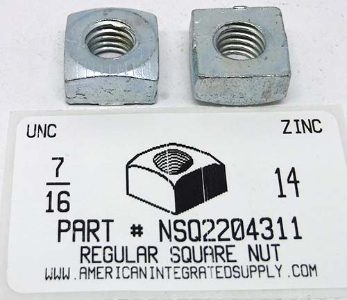 7/16-14 REGULAR SQUARE NUT STEEL ZINC PLATED