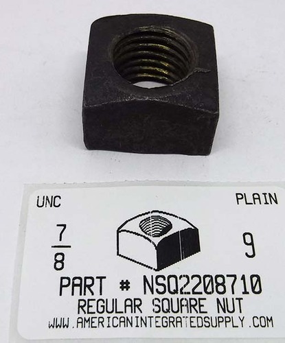 7/8-9 REGULAR SQUARE NUT STEEL PLAIN 1-5/16 AF X 49/64 TH