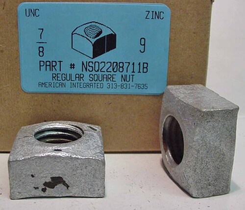 7/8-9 REGULAR SQUARE NUT STEEL ZINC 1.395 SQUARE .774 THICKNESS