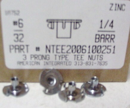 #6-32X1/4 BARREL 3 PRONG TEE NUT STEEL ZINC PLATED