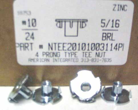 #10-24X5/16 BARREL 4 PRONG TEE NUT STEEL ZINC PLATED