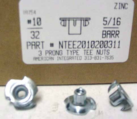 #10-32X5/16 BARREL 3 PRONG TEE NUT STEEL ZINC PLATED