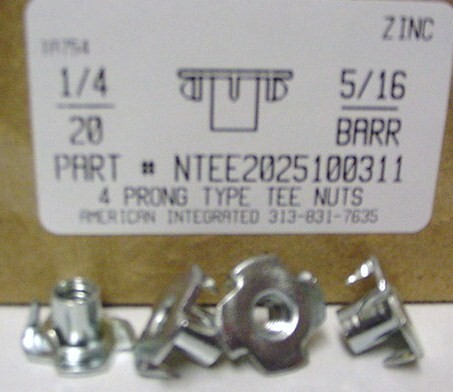 1/4-20X5/16 BARREL 4 PRONG TEE NUT STEEL ZINC PLATED