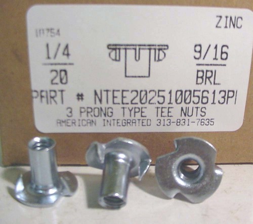 1/4-20X9/16 BARREL 3 PRONG TEE NUT STEEL ZINC PLATED