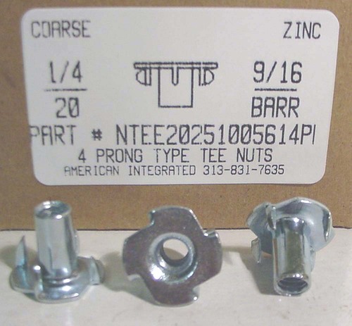 1/4-20X9/16 BARREL 4 PRONG TEE NUT STEEL ZINC PLATED