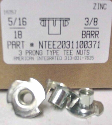 5/16-18X3/8 BARREL 3 PRONG TEE NUT STEEL ZINC PLATED