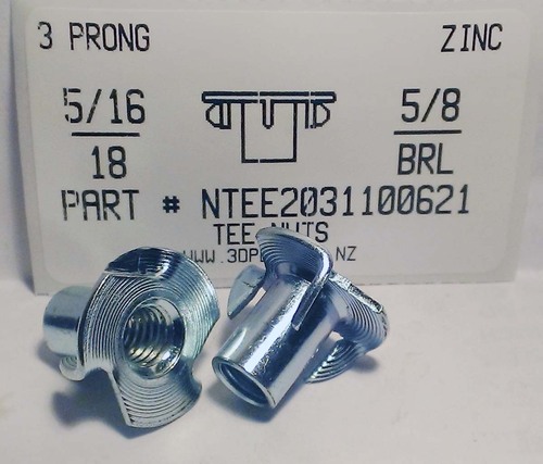 5/16-18X5/8 BARREL 3 PRONG TEE NUT STEEL ZINC PLATED