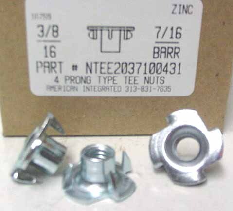 3/8-16X7/16 BARREL 4 PRONG TEE NUT STEEL ZINC PLATED