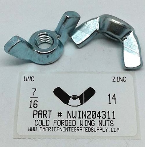 7/16-14 WING NUT COLD FORGED STEEL ZINC PLATED