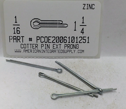 1/16X1-1/4 COTTER PIN EXTENDED PRONG STEEL ZINC PLATED