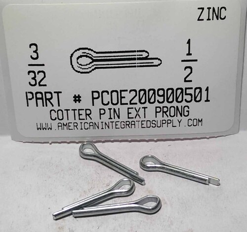 3/32X1/2 COTTER PIN EXTENDED PRONG STEEL ZINC PLATED