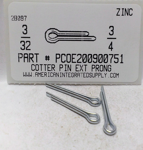 3/32X3/4 COTTER PIN EXTENDED PRONG STEEL ZINC PLATED