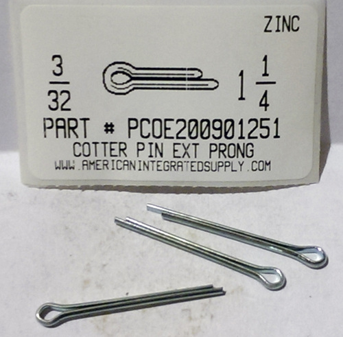 3/32X1-1/4 COTTER PIN EXTENDED PRONG STEEL ZINC PLATED