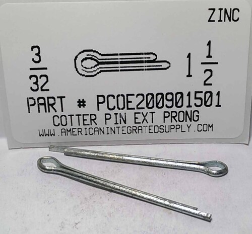 3/32X1-1/2 COTTER PIN EXTENDED PRONG STEEL ZINC PLATED