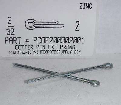 3/32X2 COTTER PIN EXTENDED PRONG STEEL ZINC PLATED