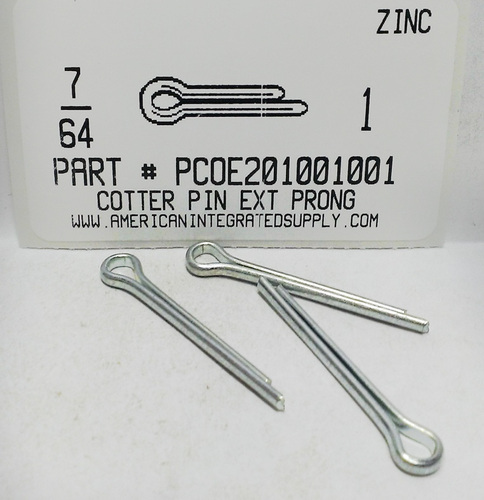 7/64X1 COTTER PIN EXTENDED PRONG STEEL ZINC PLATED