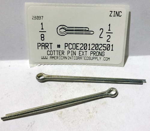 1/8X2-1/2 COTTER PIN EXTENDED PRONG STEEL ZINC PLATED