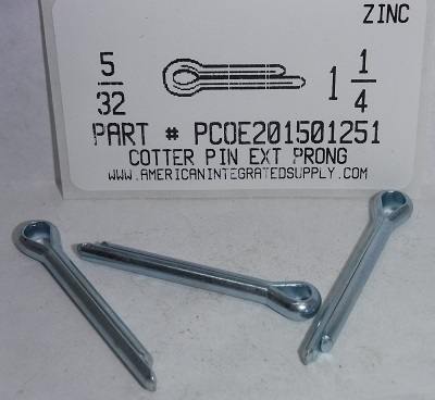 5/32X1-1/4 COTTER PIN EXTENDED PRONG STEEL ZINC PLATED