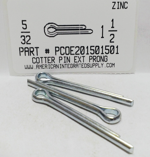 5/32X1-1/2 COTTER PIN EXTENDED PRONG STEEL ZINC PLATED