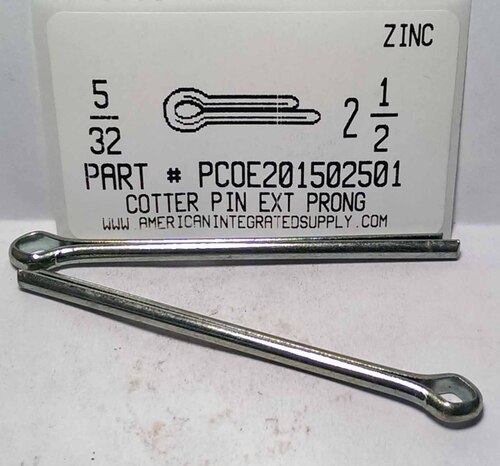 5/32X2-1/2 COTTER PIN EXTENDED PRONG STEEL ZINC PLATED