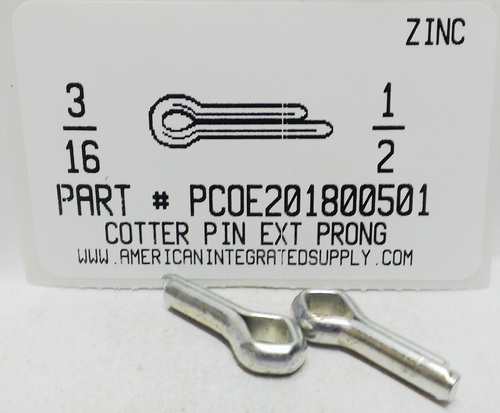 3/16X1/2 COTTER PIN EXTENDED PRONG STEEL ZINC PLATED (DISCONTINUED)