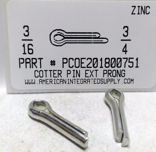 3/16X3/4 COTTER PIN EXTENDED PRONG STEEL ZINC PLATED