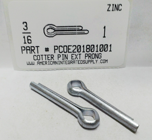 3/16X1 COTTER PIN EXTENDED PRONG STEEL ZINC PLATED (DISCONTINUED)