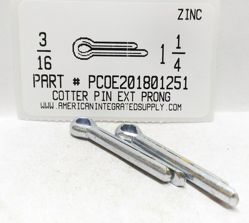 3/16X1-1/4 COTTER PIN EXTENDED PRONG STEEL ZINC PLATED