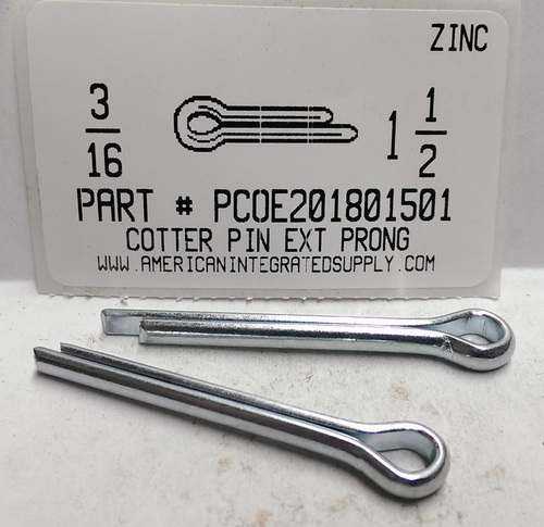 3/16X1-1/2 COTTER PIN EXTENDED PRONG STEEL ZINC PLATED