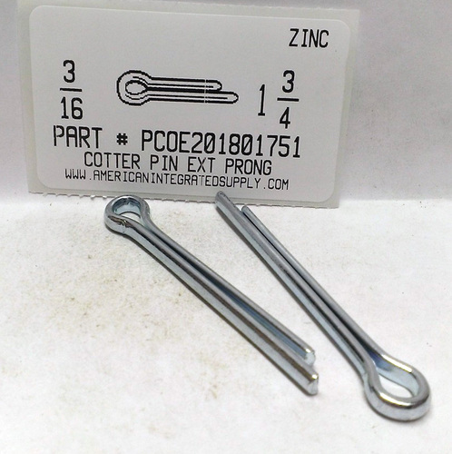 3/16X1-3/4 COTTER PIN EXTENDED PRONG STEEL ZINC PLATED