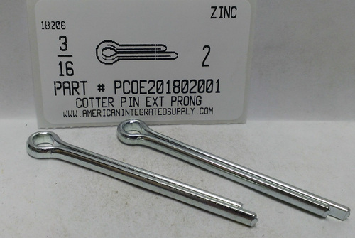 3/16X2 COTTER PIN EXTENDED PRONG STEEL ZINC PLATED