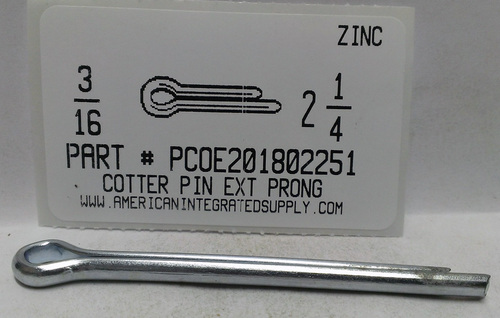 3/16X2-1/4 COTTER PIN EXTENDED PRONG STEEL ZINC PLATED