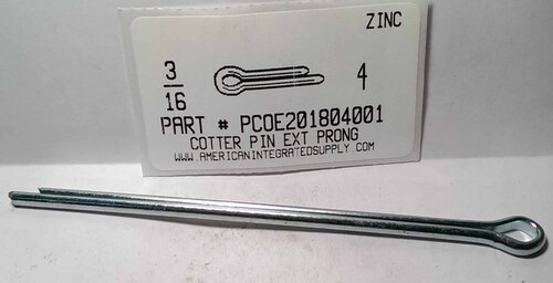 3/16X4 COTTER PIN EXTENDED PRONG STEEL ZINC PLATED