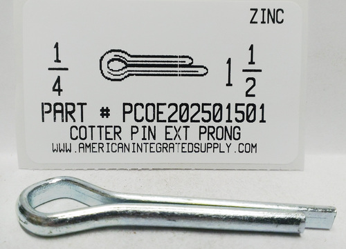 1/4X1-1/2 COTTER PIN EXTENDED PRONG STEEL ZINC PLATED