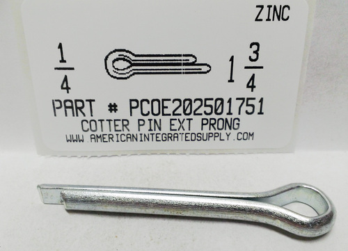 1/4X1-3/4 COTTER PIN EXTENDED PRONG STEEL ZINC PLATED