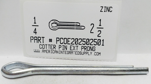 1/4X2-1/2 COTTER PIN EXTENDED PRONG STEEL ZINC PLATED