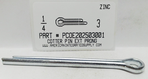 1/4X3 COTTER PIN EXTENDED PRONG STEEL ZINC PLATED