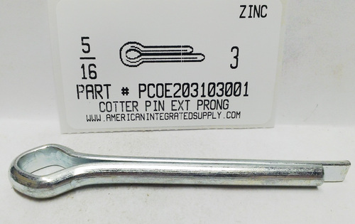 5/16X3 COTTER PIN EXTENDED PRONG STEEL ZINC PLATED