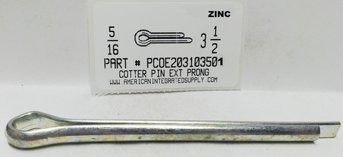 5/16X3-1/2 COTTER PIN EXTENDED PRONG STEEL ZINC PLATED