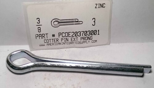 3/8X3 COTTER PIN EXTENDED PRONG STEEL ZINC PLATED