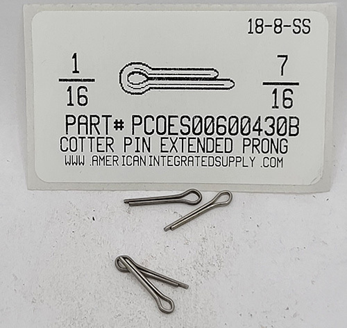 1/16X7/16 COTTER PIN EXTENDED PRONG 18-8 STAINLESS STEEL