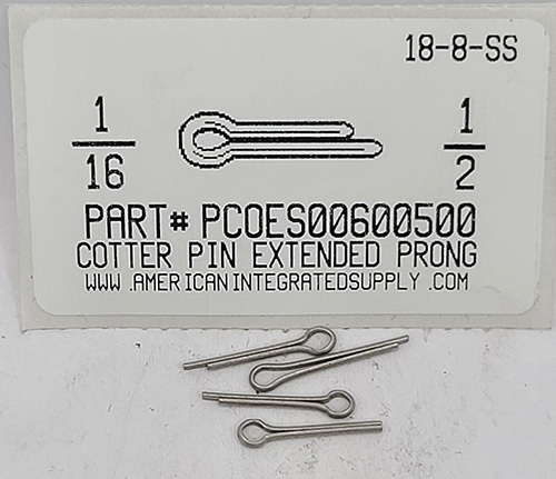 1/16X1/2 COTTER PIN EXTENDED PRONG 18-8 STAINLESS STEEL