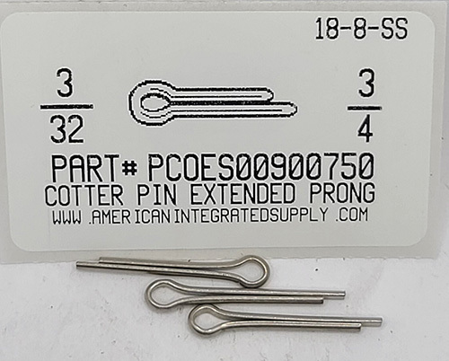 3/32X3/4 COTTER PIN EXTENDED PRONG 18-8 STAINLESS STEEL