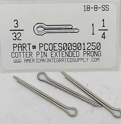 3/32X1-1/4 COTTER PIN EXTENDED PRONG 18-8 STAINLESS STEEL