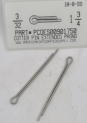 3/32X1-3/4 COTTER PIN EXTENDED PRONG 18-8 STAINLESS STEEL