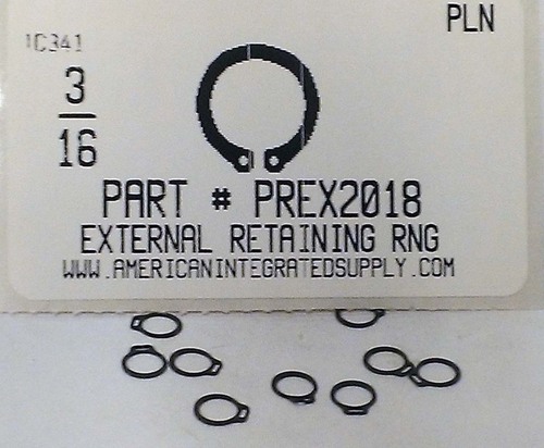 3/16" EXTERNAL RETAINING RING .160 GROOVE .168 FREE ID