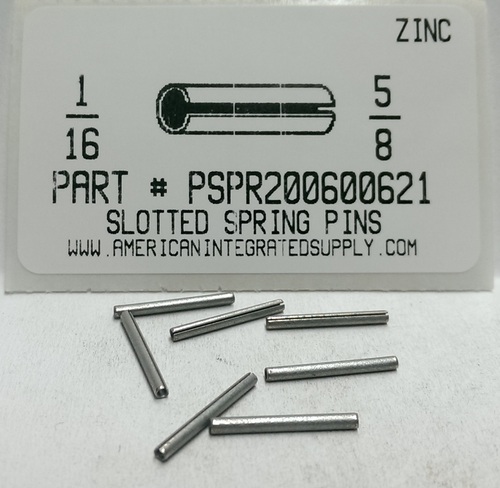 1/16X5/8 SLOTTED SPRING PIN STEEL ZINC PLATED