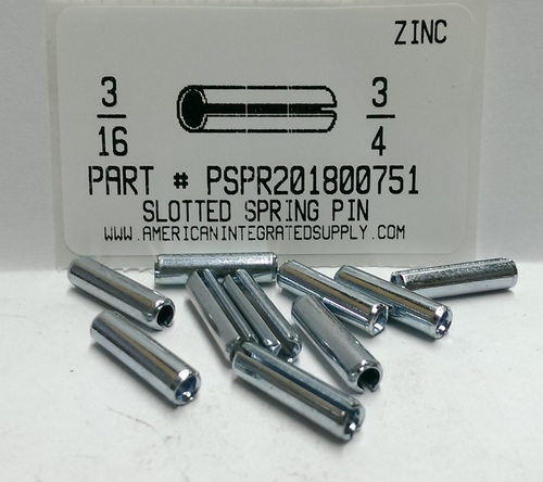 3/16X3/4 SLOTTED SPRING PIN STEEL ZINC PLATED