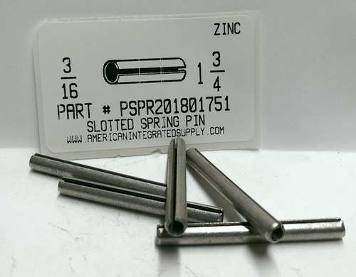 3/16X1-3/4 SLOTTED SPRING PIN STEEL ZINC PLATED